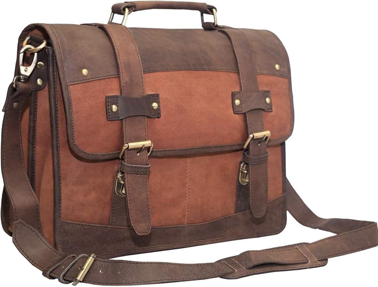 16 Inch Vintage Handmade Leather Messenger Bag for Laptop Briefcase Best Computer Satchel Vintage Leather Bag Leather Dual Compartment Flapover 15.6-inch Laptop Business Portfolio…