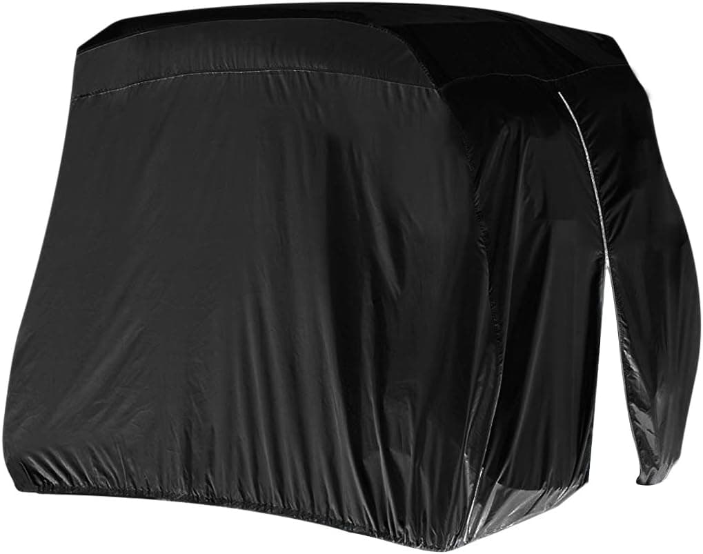 Waterproof Dust Prevention Golf Cart Cover, Wobe Golf Cart Easy-On Cover for 4 Passenger Golf Carts, Fits Club Car, Yamaha Drive & EZ Go Black Polyester with Zipper L Size