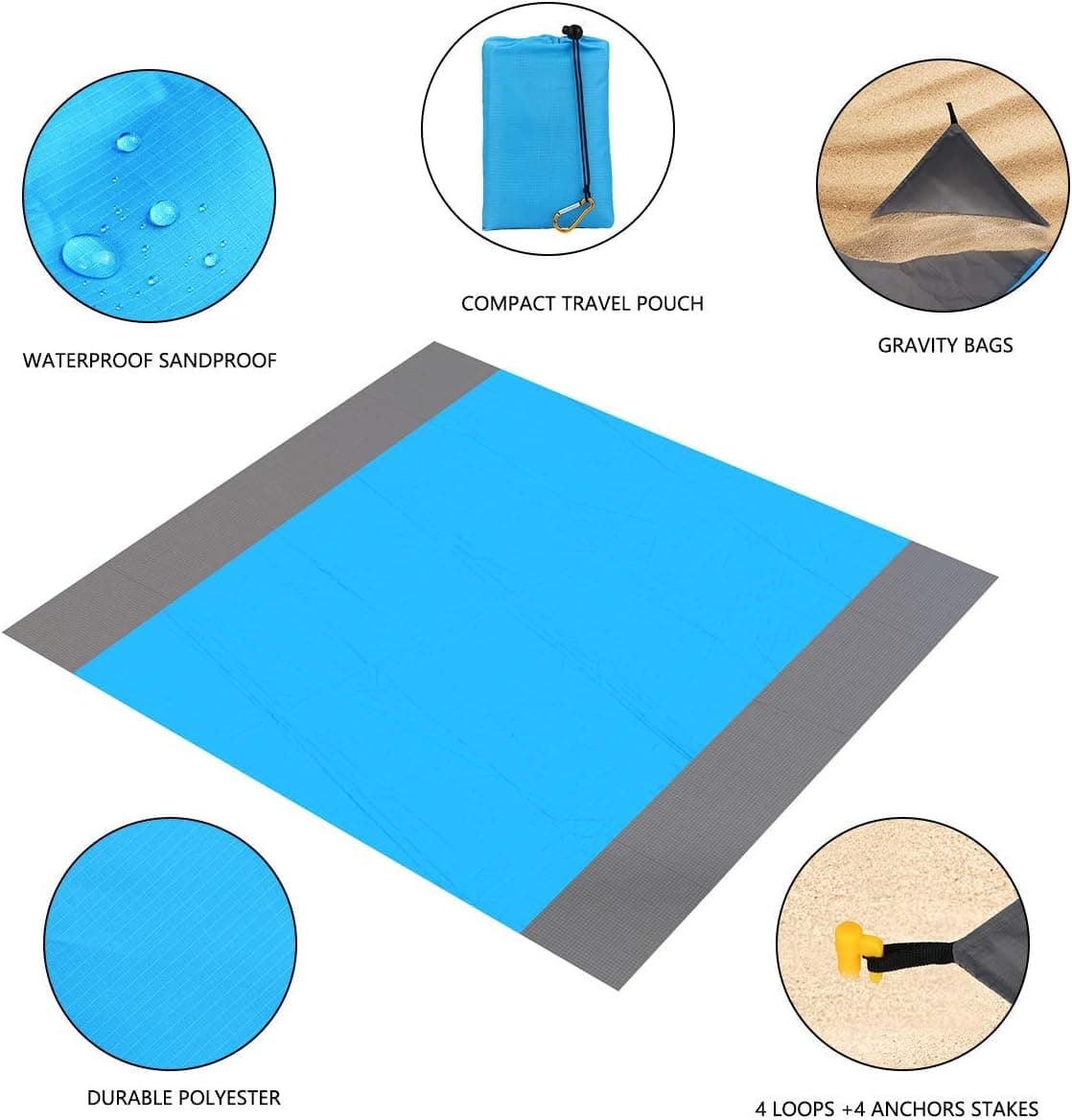 Idea2go Sand Beach Mat, Beach Blanket Sand Proof,Camping Mat Waterproof Beach Accessories & Portable Outdoor Picnic Mat (82"×79")