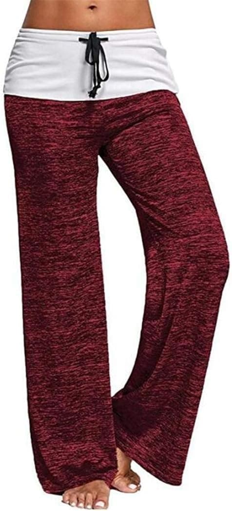 xiayu Women Yoga Fitness Pants Lace Up Loose Mid Waist Wide Leg Trousers Pants