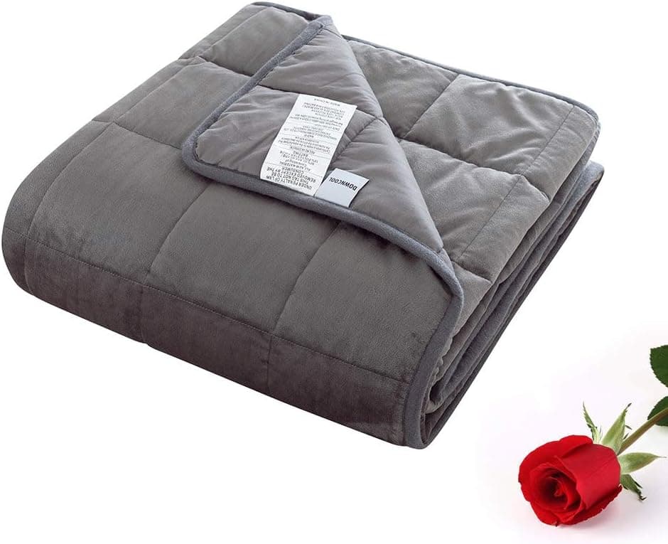 DOWNCOOL Original Weighted Blanket 100% Cotton Top - More Smaller Pockets Reversible Heavy Blankets with Glass Beads for Kid (Dark Grey,36x48Inch,5Lbs)