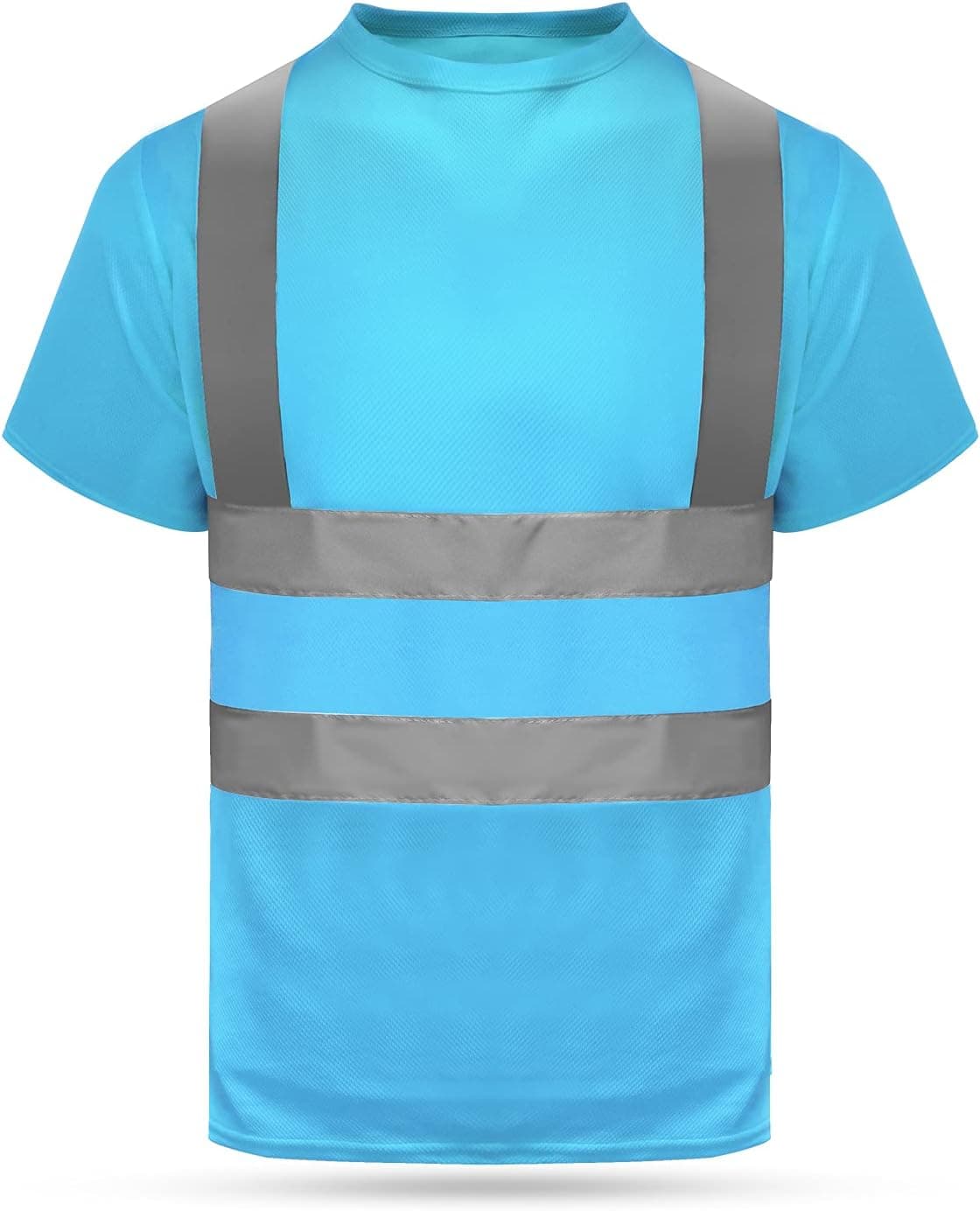 HYCOPROT High Vis Reflective T Shirt Short Sleeve Safety Mesh Quick Dry Shirts (Large, Sky Blue)