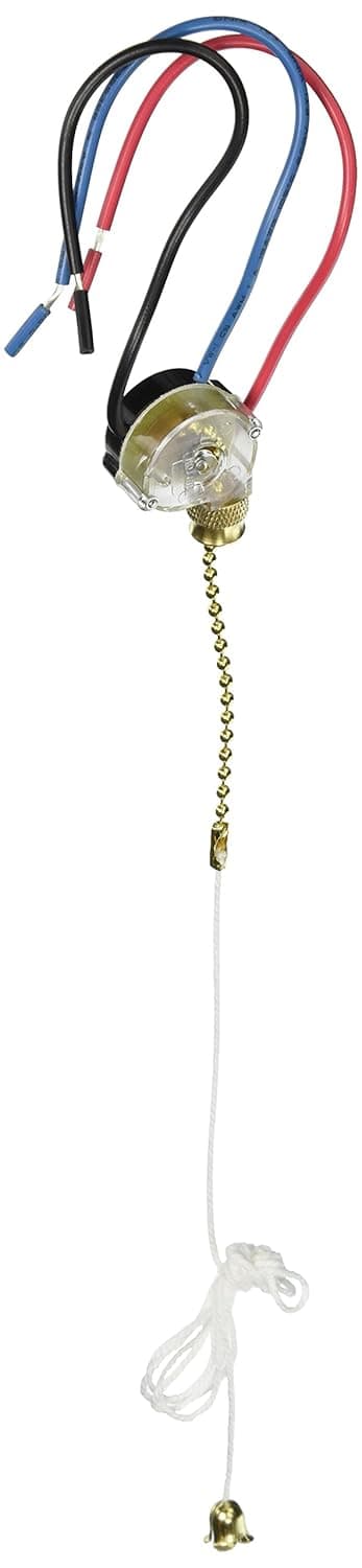 Morris 70025 Pull Chain, SPTT Brass, 3 Speed, Off-On(A)-On(B)-On(A and B), 6-inch Leads