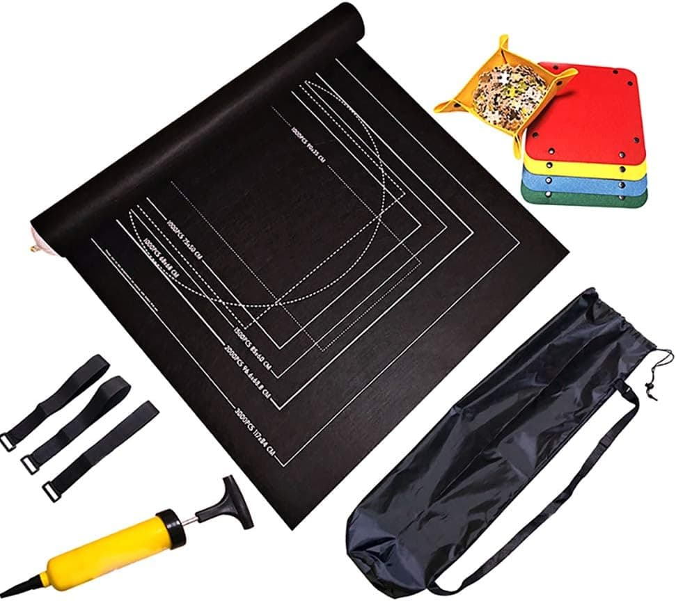 Valleycomfy Jigsaw Puzzle Roll Mat Puzzle Storage Saver Felt Mat Puzzles Board for Adults Kids 500 1000 1500 Pieces Black - Comes with 4PCS Puzzle Sorting Trays, Inflatable Tube, Mini Pump, 3 Elastic