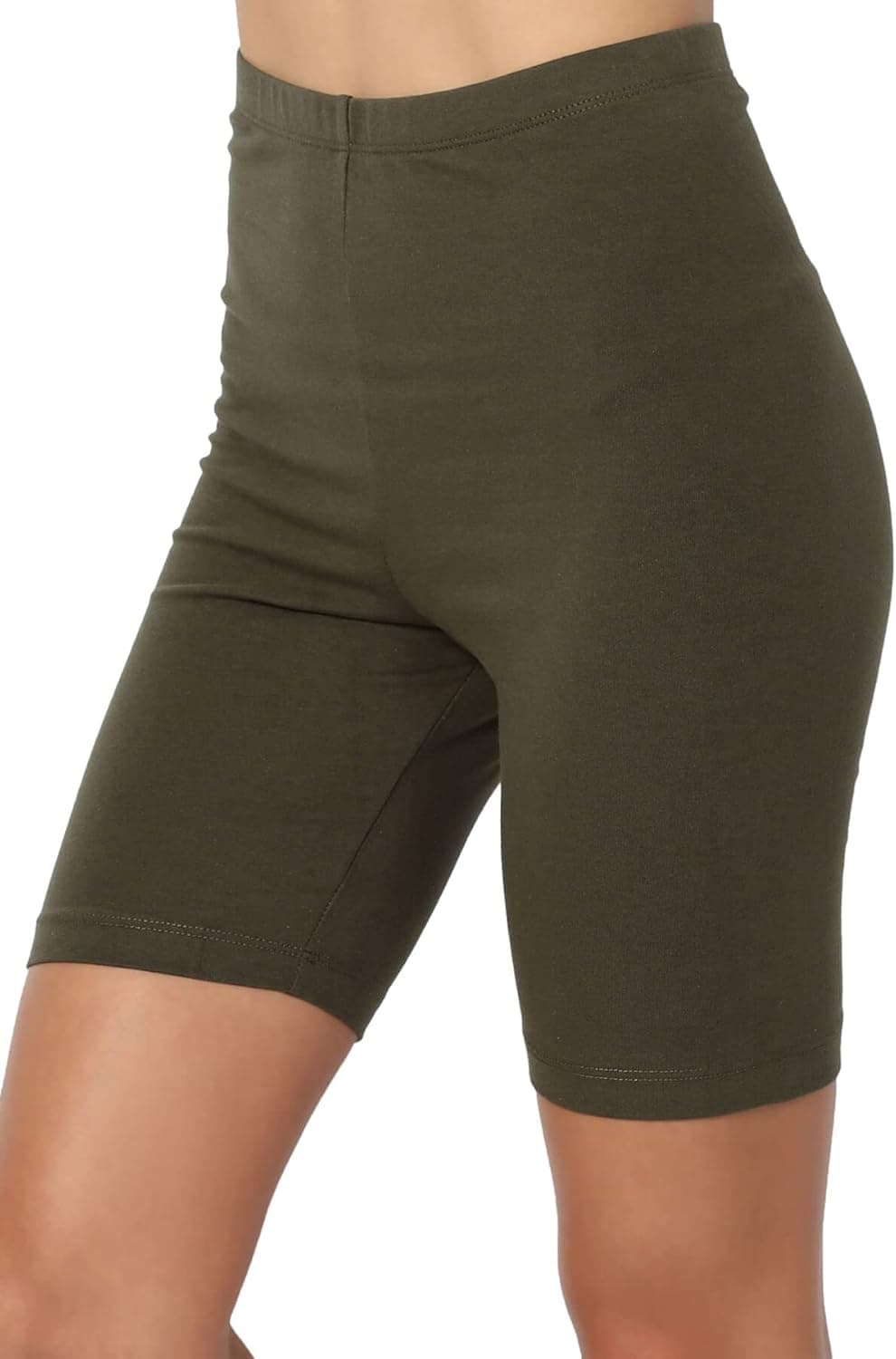 TheMogan Women's Mid Thigh Stretch Cotton Span High Waist Active Basic Short Leggings