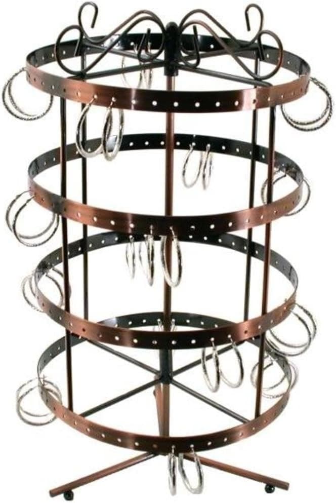 Revolving 96 Pairs Earring Display Stand Copper Color Metal 14"