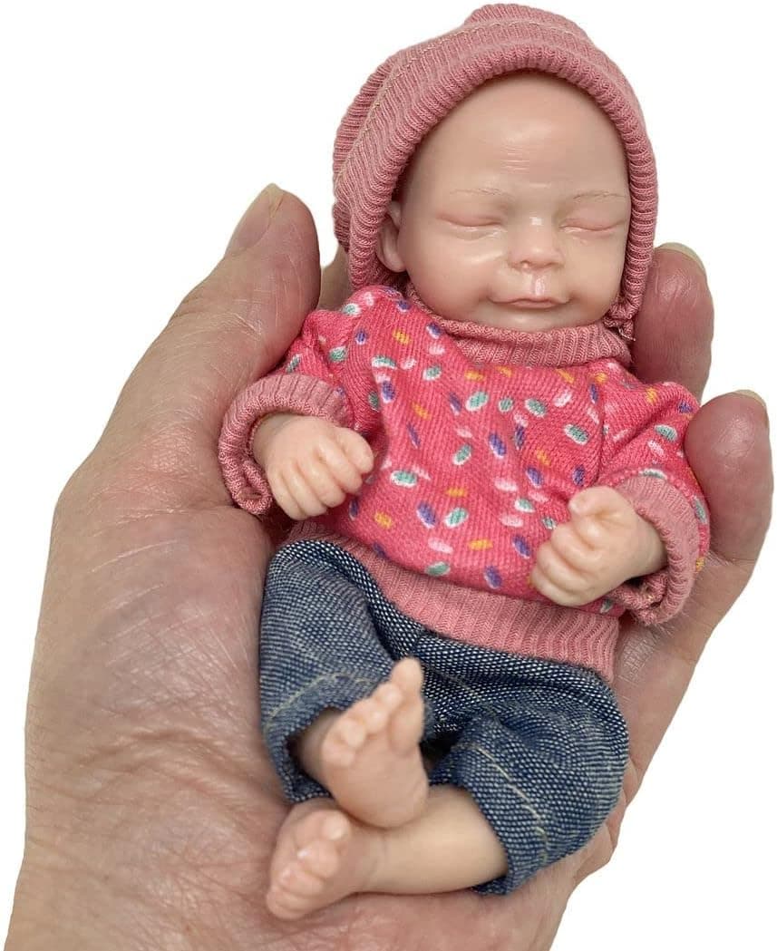 ACESTAR Reborn Baby Dolls Silicone Girls Full Body, 5-6 Inch Miniature Lifelike Solid Silicone Sleeping Babies Doll Toy Gift for Kids Age 3+, Girl 601
