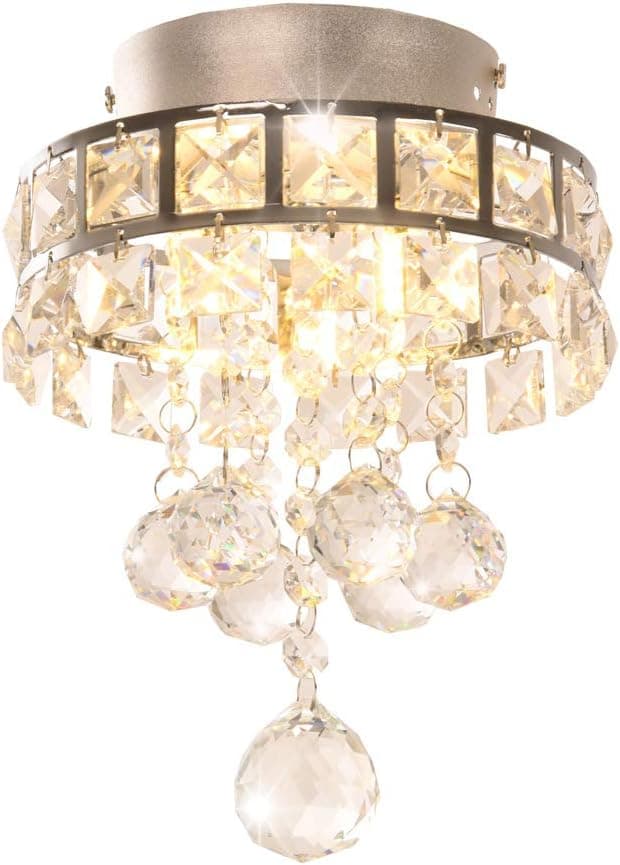 Surpars House Mini Style 3-Light Chrome Finish Crystal Chandelier Pendent Light for Hallway,Bedroom,Kitchen,Kids Room,3x1W Bulb Included
