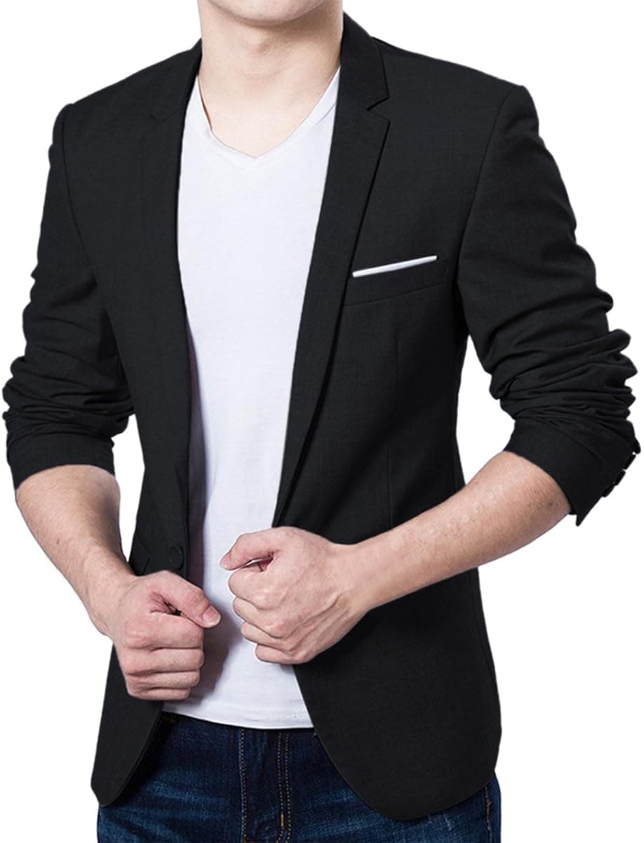 Pishon Men's Blazer Jacket Lightweight Casual Slim Fit One Button Sport Jackets