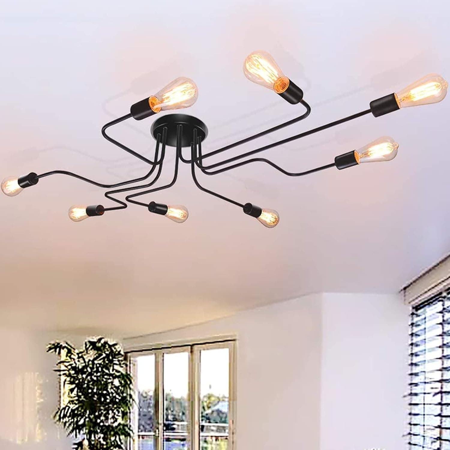 jose2015 Industrial Ceiling Light Flush Mount Farmhouse Light Fixture Black Metal 8-Light Ceiling Lamp with E26 Socket for Kitchen Living Room Bedroom Dinning Room,UL Listed.