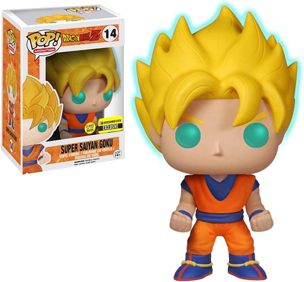 Funko Super Saiyan Goku [Glow-in-Dark] (EE Exclusive): Dragonball Z x POP! Animation Vinyl Figure & 1 POP! Compatible PET Plastic Graphical Protector Bundle [#014 / 05040 - B]
