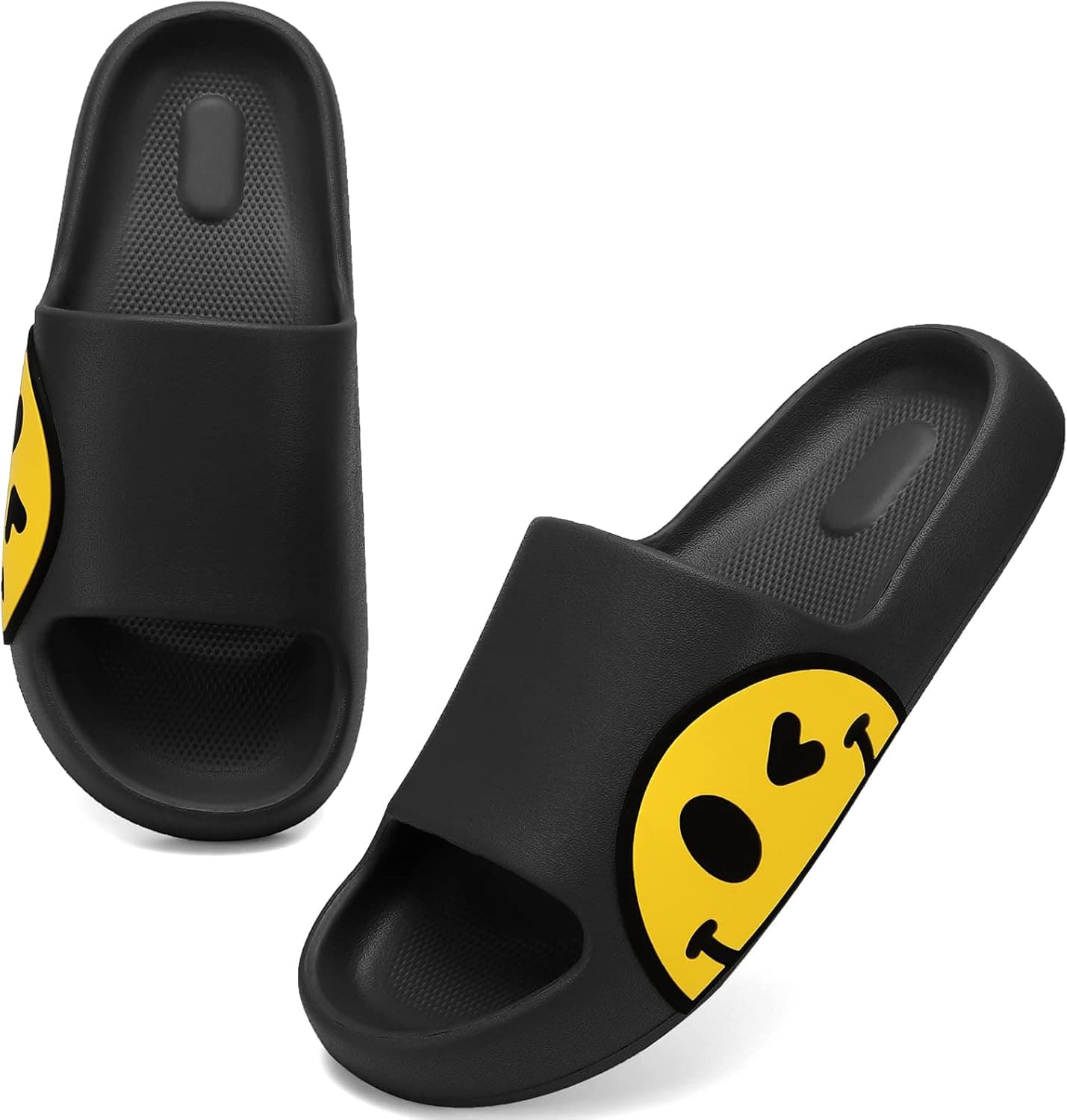 Powshinno Cloud Cushion Slides for Women Men Pillow Soft Slides Shower Shoes,Smile Face Slippers EVA Anti-Slip Spa Bath Pool Gym Indoor(Black,270mm)