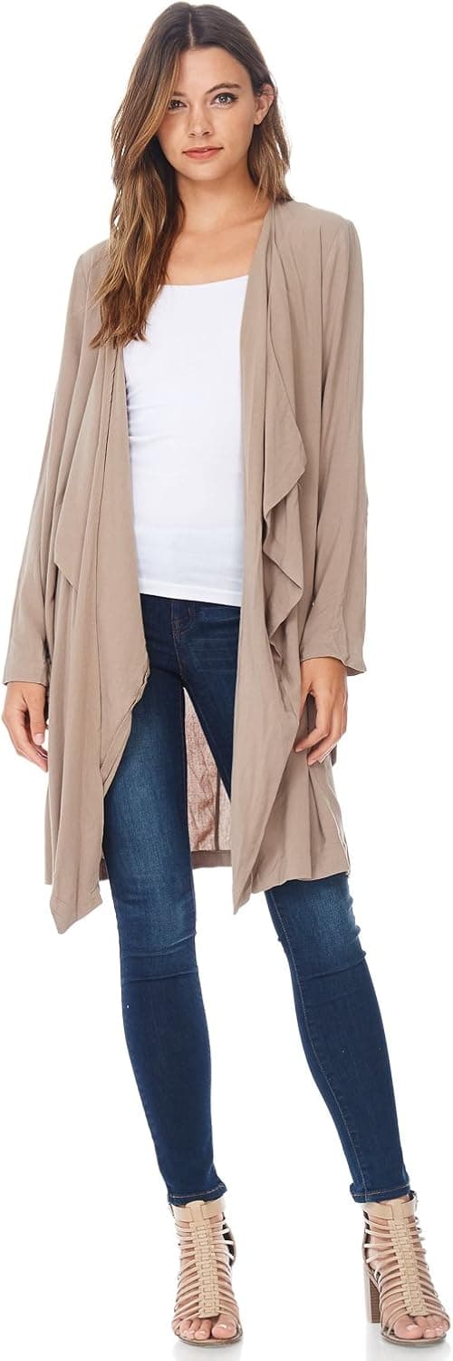 Alexander + David Womens Woven Duster Cardigan Sweater - Long Jacket Bow Sleeves