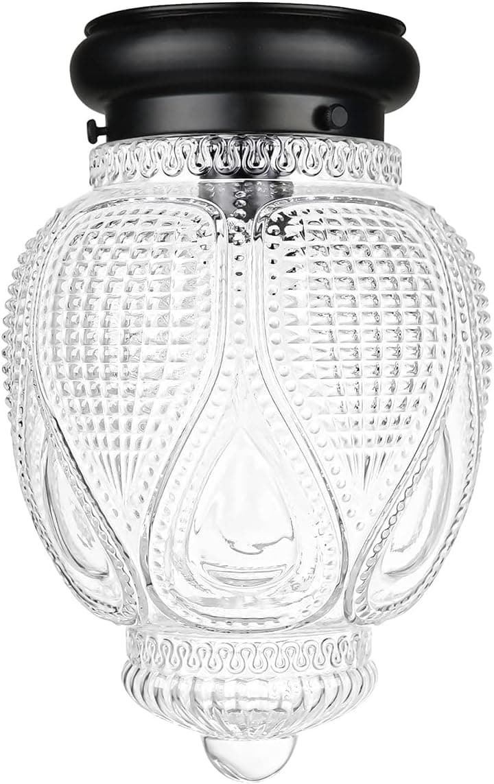 DSMJFU Black Semi Flush Mount Ceiling Light Fixture Globe Blown Glass Shade Close to Ceiling Lighting for Vintage Farmhouse Antique Indoor Lighting