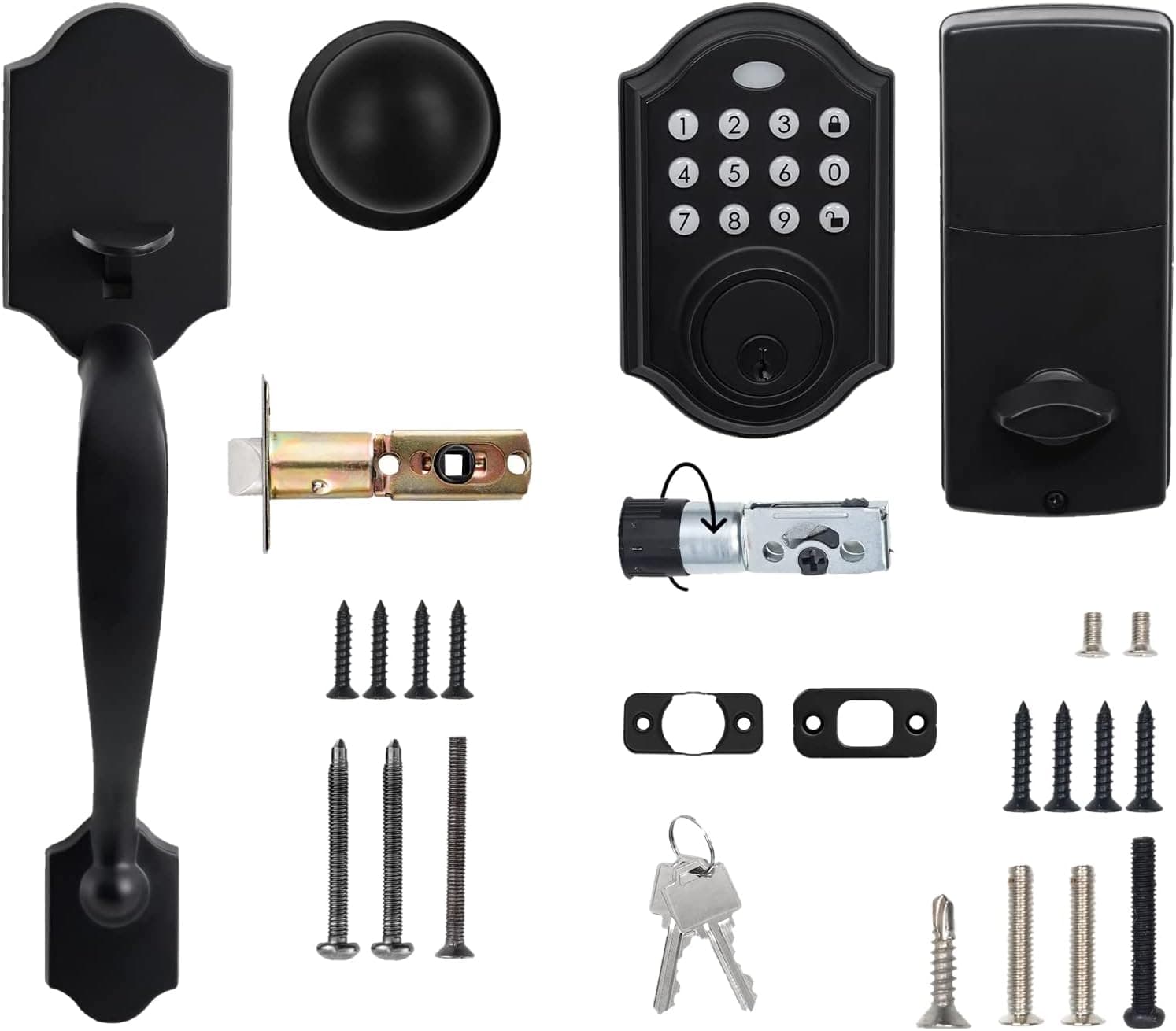 NeuType Keyless Entry Door Lock with Handle, Electronic Keypad Deadbolt, Front Door Lock Sets, Auto Lock, 1-Touch Locking, 50 User Codes, Easy to Install, for Homes Office and Hotel, Matte Black