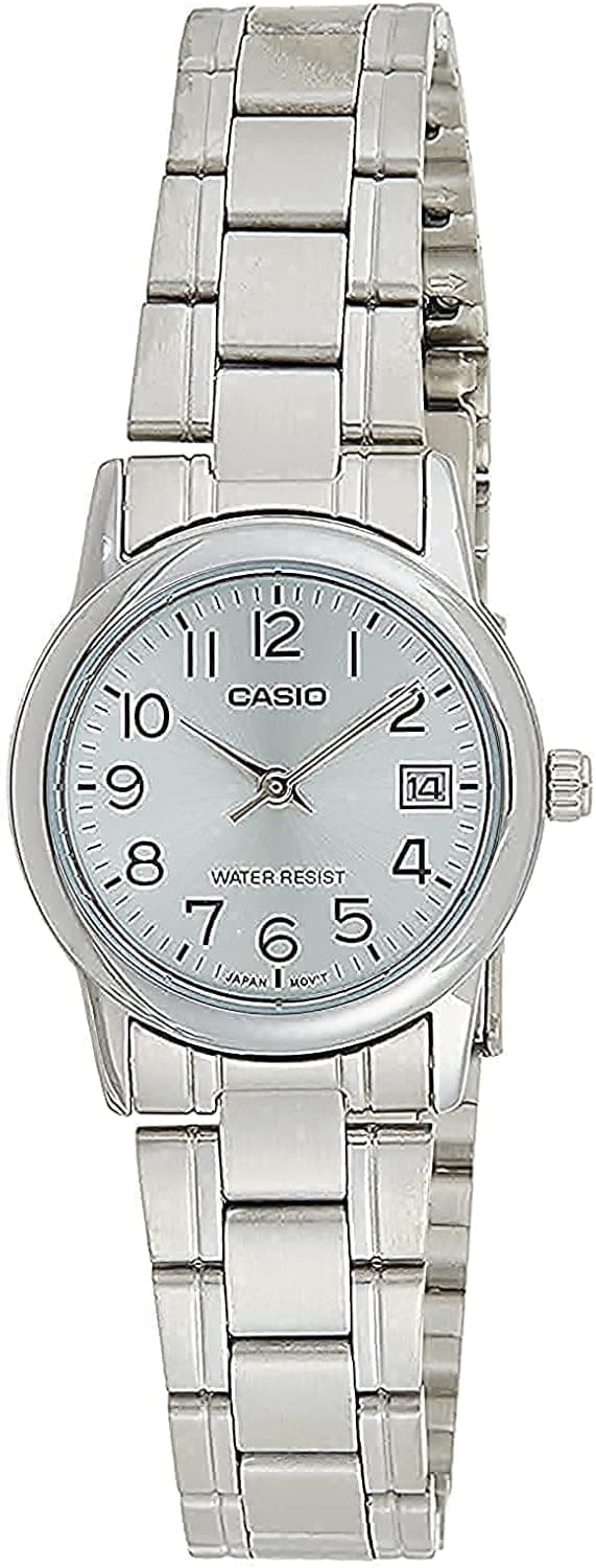 Casio #LTP-V002D-2B Women's Standard Stainless Steel Light Blue Dial Date Watch