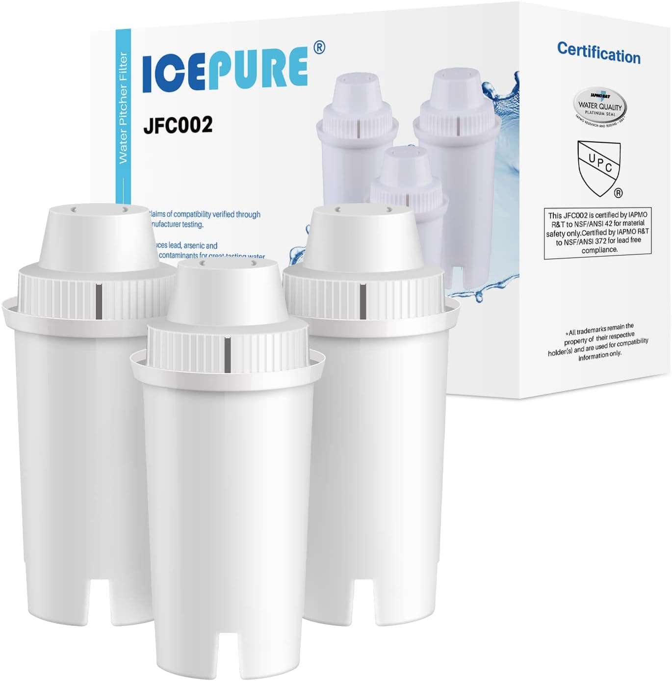 ICEPURE NSF 42 Pitcher Water Filter, Replacement for 35557, OB03, Mavea 107007, Compatible with Lake, Capri, Wave and More (Pack of 3)