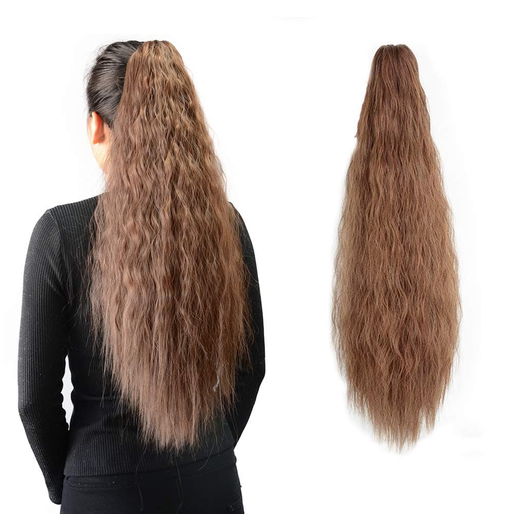 Abujia Yaki Ponytail Kinky Straight Synthetic Long Clip on Ponytail Extensions Hairpiece Soft Silky for Women 24inch-Claw (2-30#)