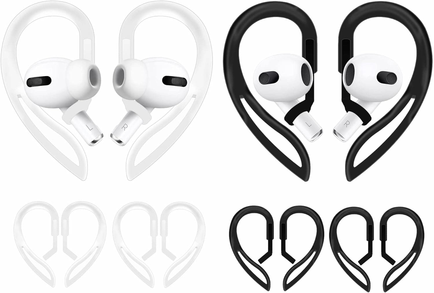 4 Pairs Ear Hooks Compatible with AirPods 3 2 1 and Pro 2 Pro, 360 Degree Rotation Adjustable Length Anti-Slip Sport Outdoor Wing Earhooks Tips Holder Compatible with AirPods Pro 2 Pro and 1 2 3 2B2C