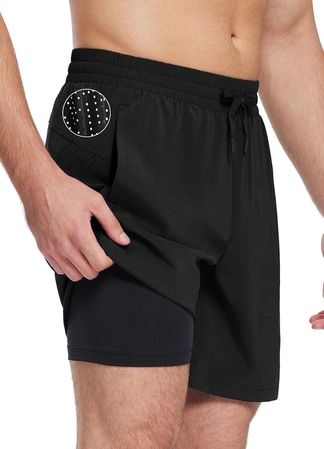 BALEAF Men's 7 Inch Swim Trunks with Compression Liner Quick-Dry Long Shorts Swim Shorts with Zipper Pockets