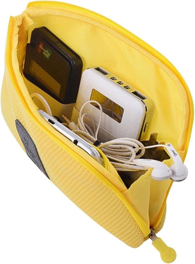 Travel Universal Organizer Bag / Electronics Accessories Case Packing Storage Bag, Multifunctional Shockproof Makeup Pouch, Gadget Bag, Data Cable Travel Case With Mesh (Size L, Yellow) - Happy Hours