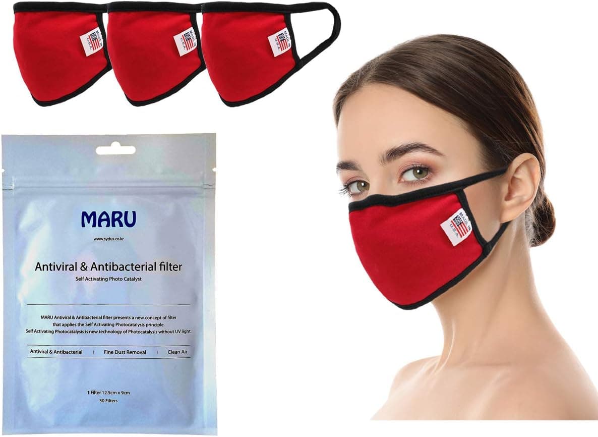 (IN STOCK) MADE IN USA Washable Reusable Anti-Dust Cotton Cloth Face Mouth Protection Double Layer Covering 3 Pack With Filters (30 PCS) (A-RED MASK WITH FILTER)