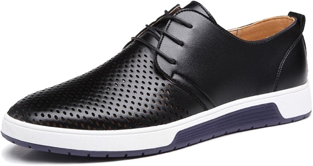 XMWEALTHY Men's British Style Breathable Flat Dress Shoes Black US 10