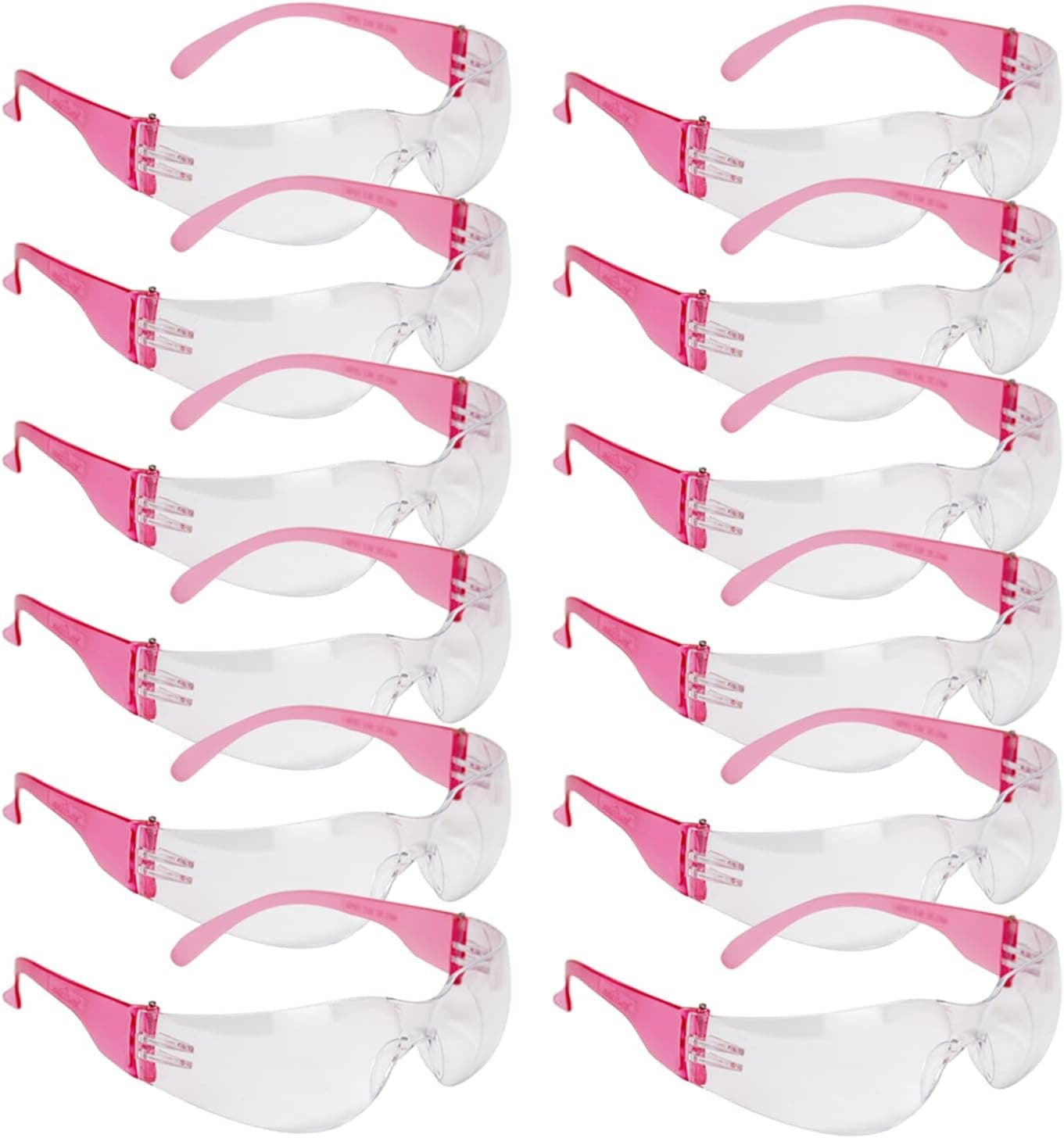 SAFE HANDLER BISON LIFE Clear Lens Color Temple Safety Glasses | One Size, Adult, Youth, Clear Protective Polycarbonate Lens Color Temple, PINK, 12 per Box (1 box), (BLSH-ESCR-CLLCT-SG1P-12)