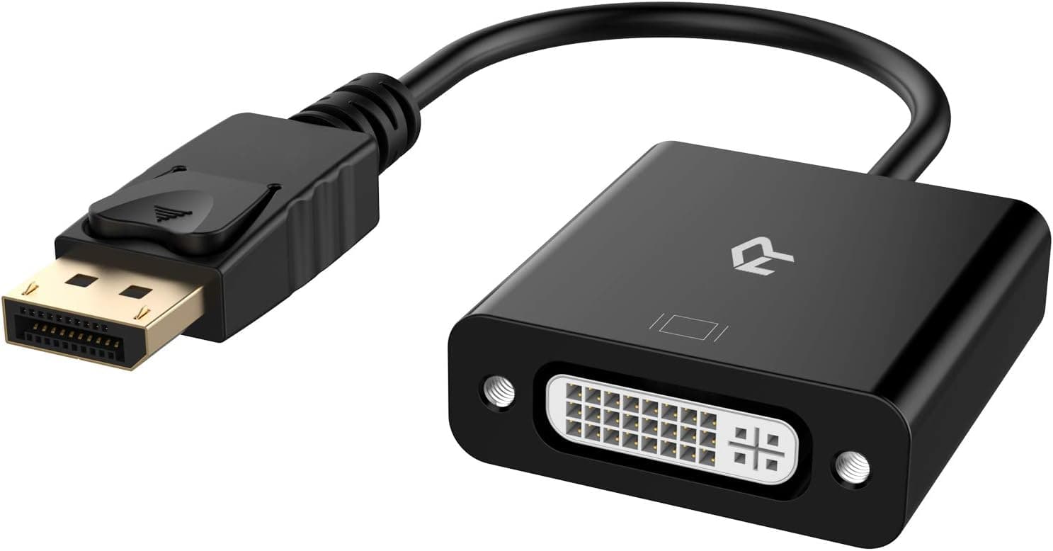 Rankie DP to DVI Adapter, Gold Plated DisplayPort to DVI Male to Female Converter (Black)
