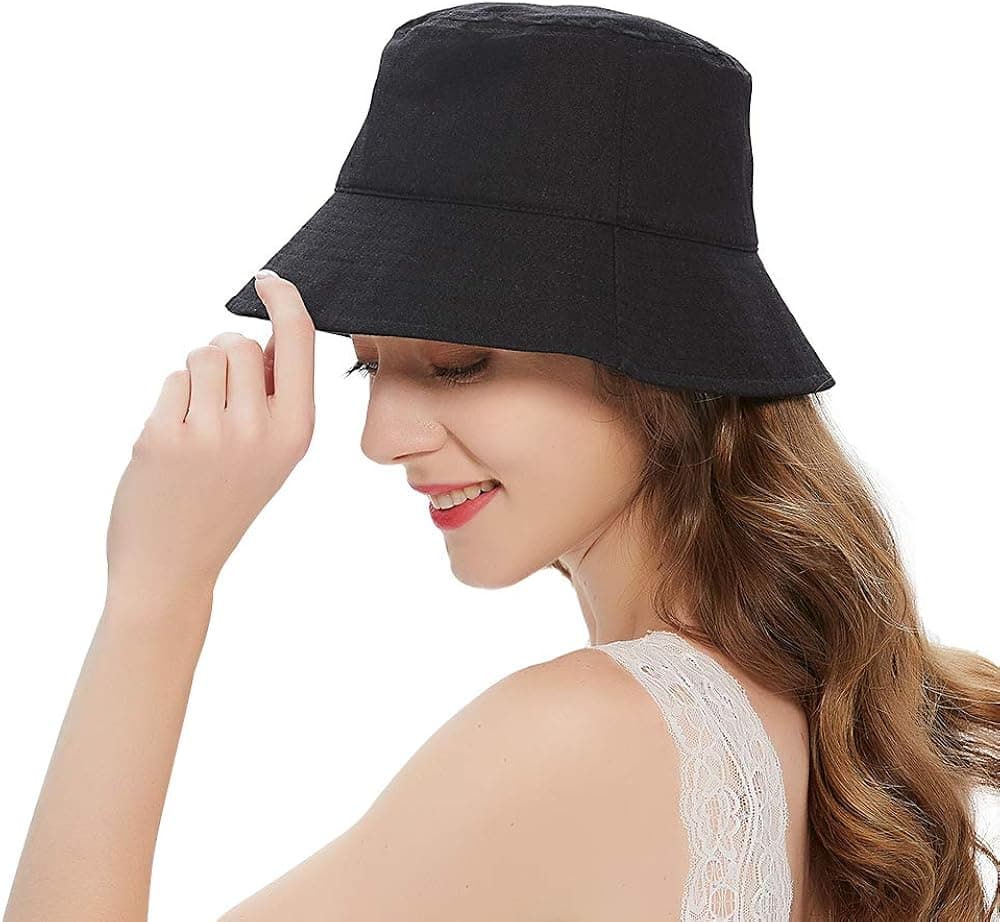 Cotton Bucket Hats for Women Summer Beach Sun Cloth Hat Teens Girls Outdoor Fishmen Cap Packable UPF 50+