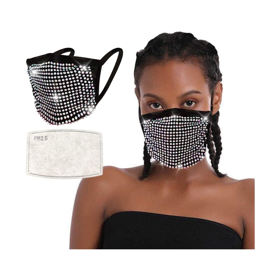 Barode Glitter Rhinestones Mask Crystal Masquerade Black Face Cover Masks Clubwear Halloween Jewelry for Women and Girls