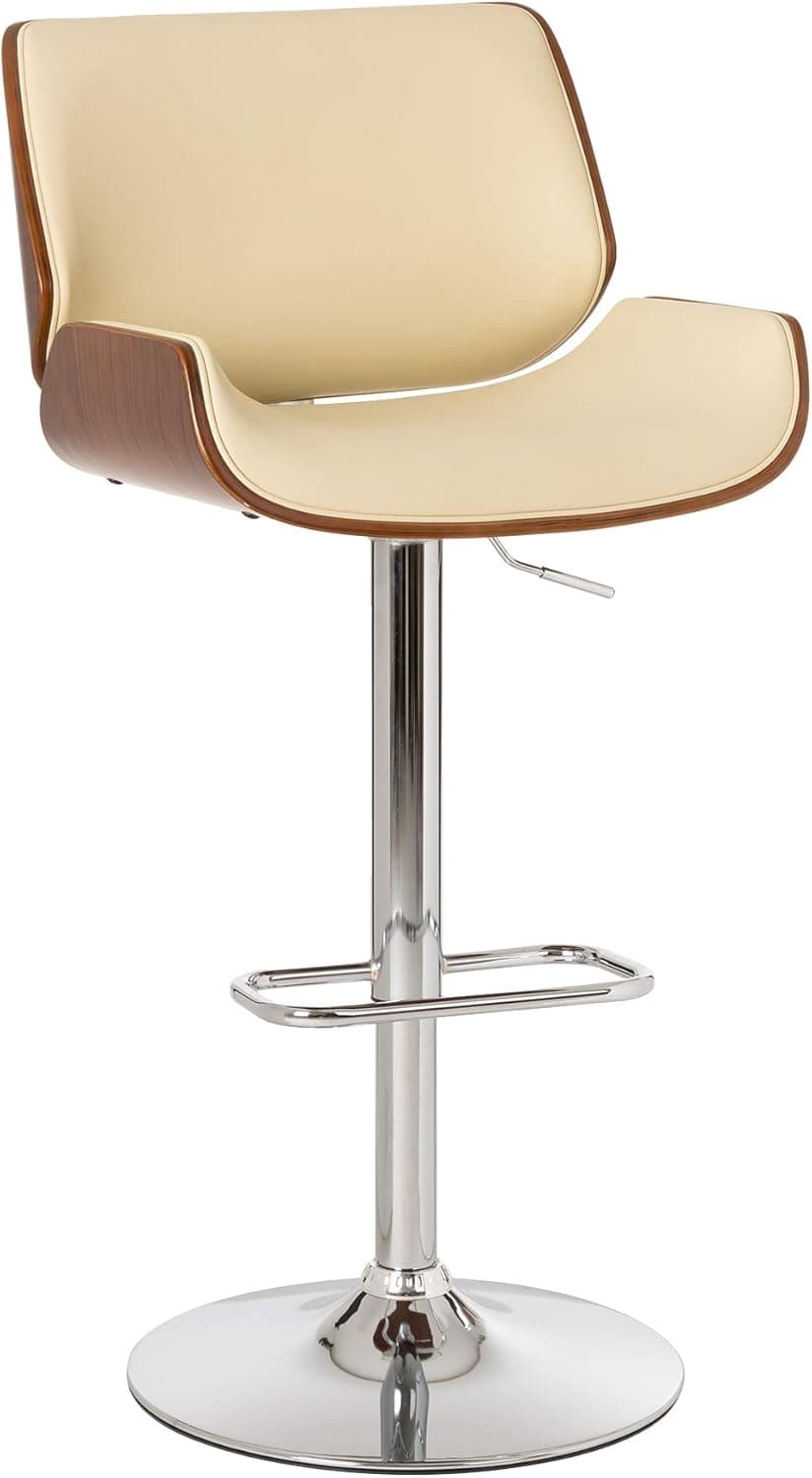 glitzhome Adjustable Bar Stool Swivel Mid-Century Modern PU Leather Counter Dining Chairs with Back, Single, Begin
