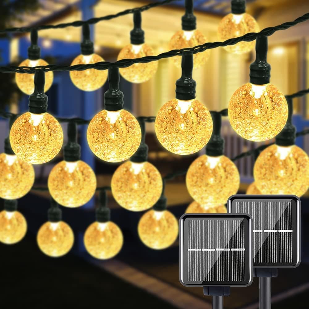 SUWITU 2-Pack 120 LED Solar String Lights Outdoor, 60.5FT Crystal Globe Solar Lights with 8 Lighting Modes, Waterproof Solar Powered Patio Lights for Garden Yard Porch Wedding Party Christmas