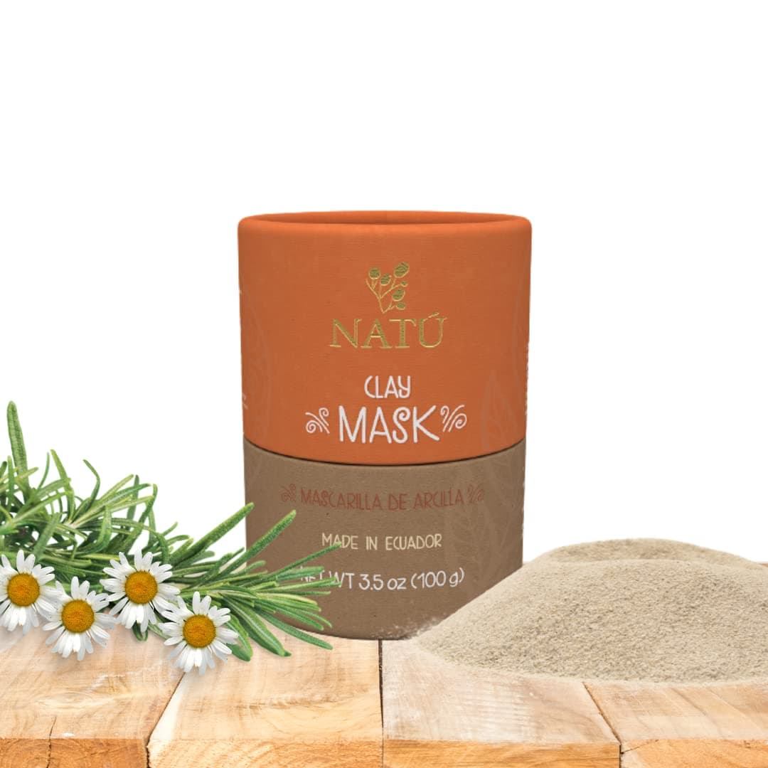 Natu - Clay Mask - Powerful Skin Detox and Pore Cleansing - 3.5 Oz - 100% Organic for Pimples, Blackheads, Dark Spots, Black Spots, Acne - Brightens, Hydrates and Smooths Skin - Made in Ecuador