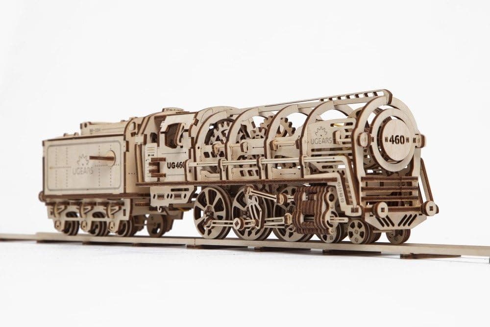 UGEARS Locomotive with Tender Mechanical 3D Puzzle, Wooden Construction Set, Business Gift, Christmas and Thanksgiving Present, Adult Craft Set