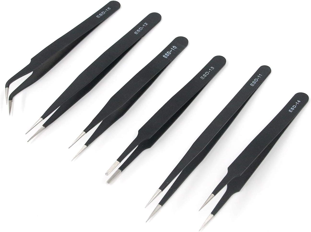 FarBoat 6Pcs Tweezers Precision Anti-Static Anti-Magnetic Stainless Steel Tool Kit for Craft, Jewelry, Electronics, Laboratory Work, Women Beauty