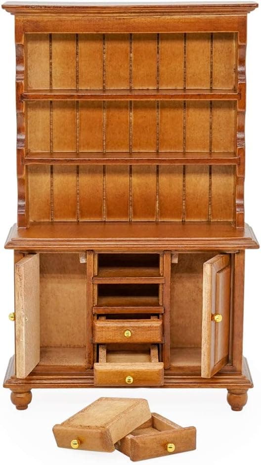 Odoria 1/12 Miniature Cupboard Hutch Bookcase Dollhouse Furniture Accessories, Brown