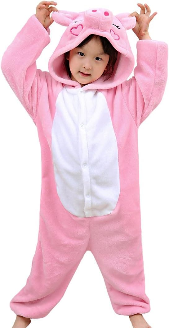 Tonwhar Children's Halloween Costumes Kids Onesie Animal Cosplay (110(Height:41.3"-45.27"),Pink Pig)