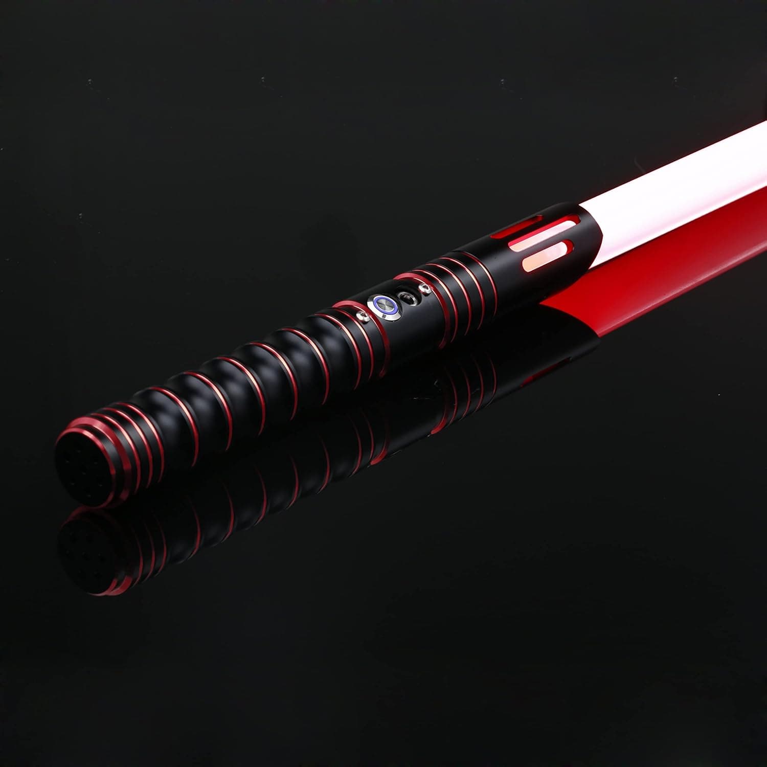TXQ SABER Light UP Saber RGB 12 Color Changeable 5 Realistic Sound Fonts Dueling Grade PC Tube for Adults and Kids Glow Sticks of Matel Aluminum Hilt Flash On Clash (TSK-E09 Black and Red)
