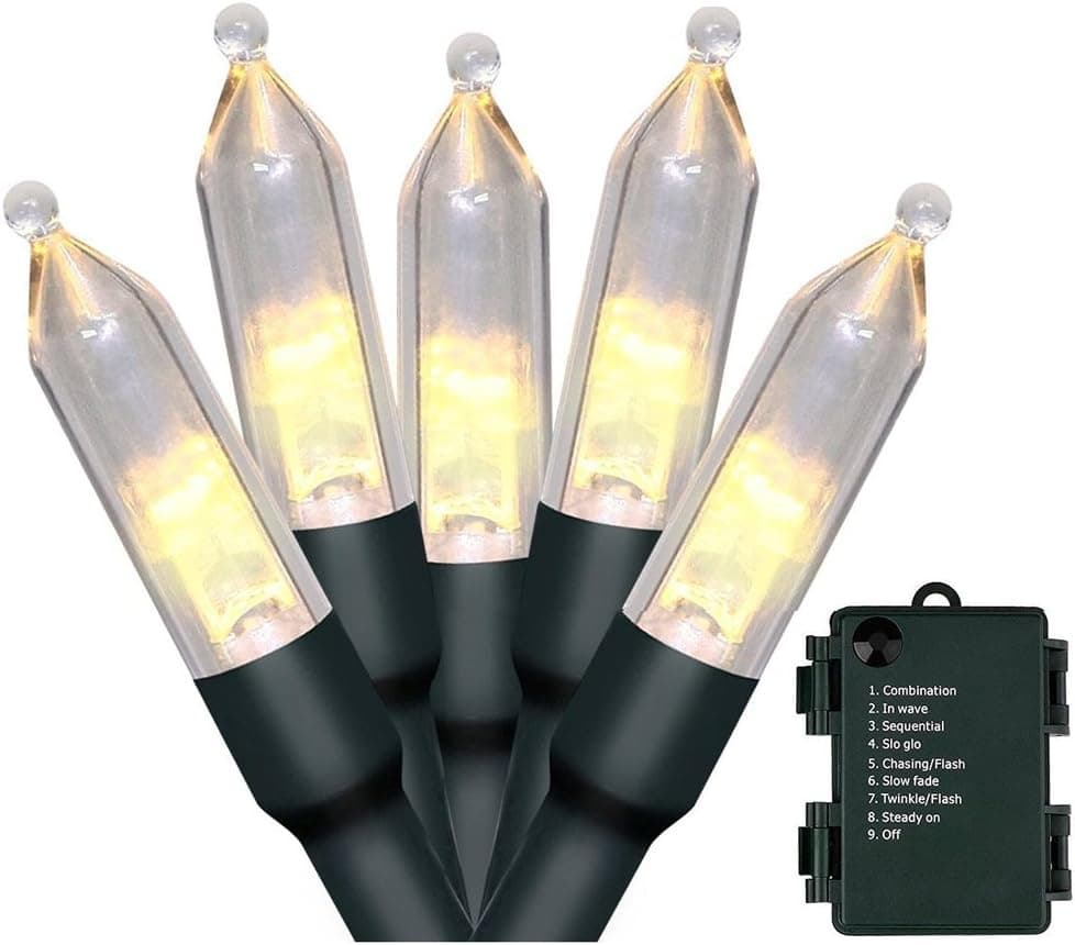 Christmas Tree Mini Lights,Amalt 21ft 60 LED String Lights with Timer on Clear String for Thanksgiving Day, Wreath, Christmas tree, Bedroom, outdoor (8 Modes,Waterproof, BATTERY POWERED) (Warm White)