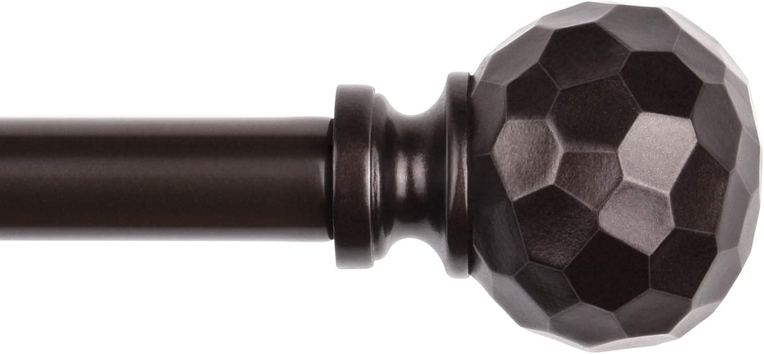 SZXIMU Curtain Rod 5/8 Inch Single Drapery Rods for Windows with Diamond Pattern Finials, 48-86", Bronze