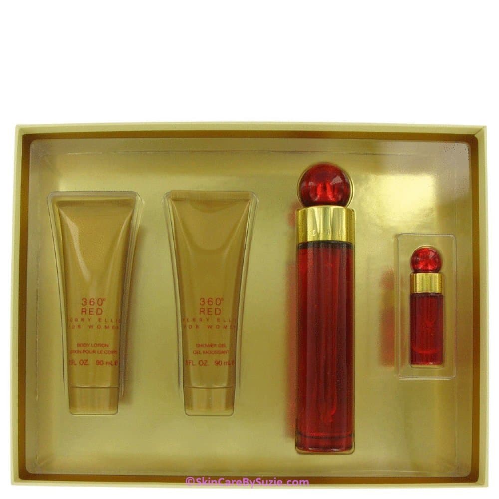 PERRY ELLIS 360 RED by Perry Ellis SET-EAU DE PARFUM SPRAY 3.4 OZ & BODY LOTION 3 OZ & SHOWER GEL 3 OZ & EAU DE PARFUM SPRAY .25 OZ MINI for WOMEN