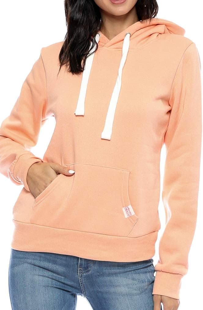 Womens Active Long Sleeve Fleece Lined Fashion Hoodie Pullover (X-Large, A1 Solid Lt. Orange)