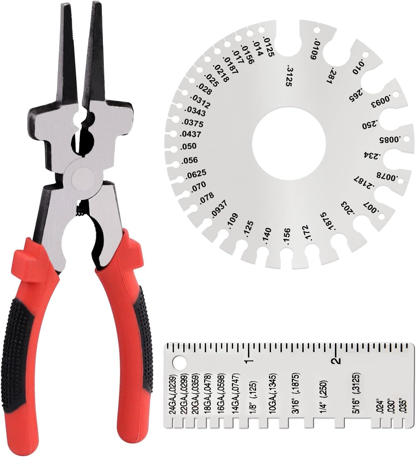 Cimeton 3Pcs Antirust Durable Welding Tools Kit including Welding Pliers, Stainless Steel Wire/Metal Sheet Thickness Gauge and Round Dual-Sided Wire Cable Sheet Gauge