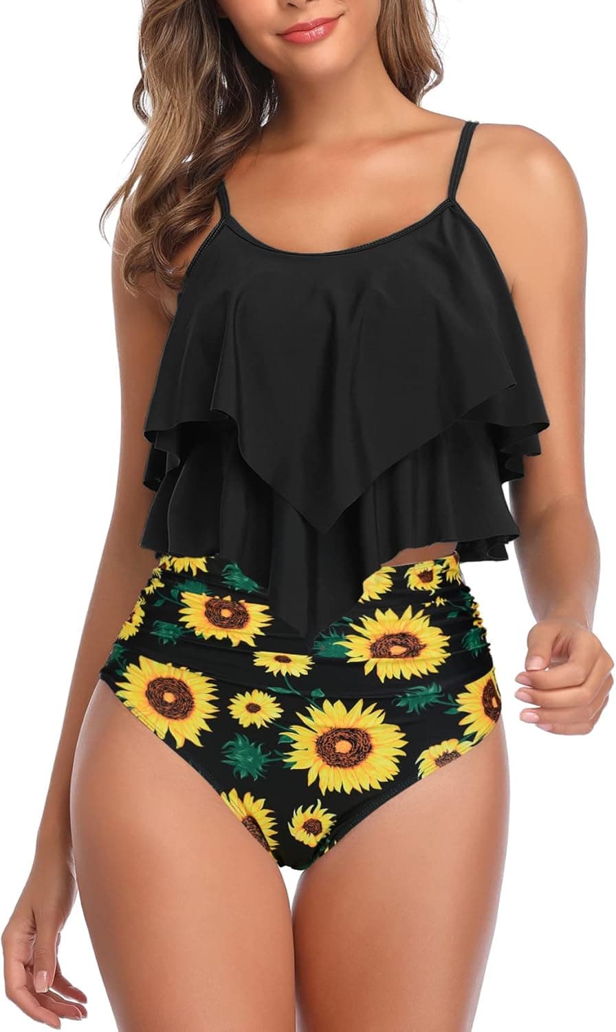 American Trends Tankini Swimsuit for Women Two Piece High Waisted Bathing Suit Tummy Control Swimwear Slimming Swim Suit