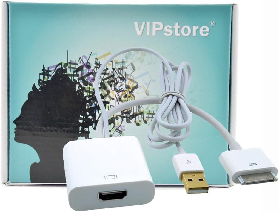VIPstore Gold Plated USB Charger Cable Adapter For iPhone 4 4S iPad 1 2 3 & Dock Connector to HDMI Full HD 1080p HDTV AV TV and Charger Cable Combo
