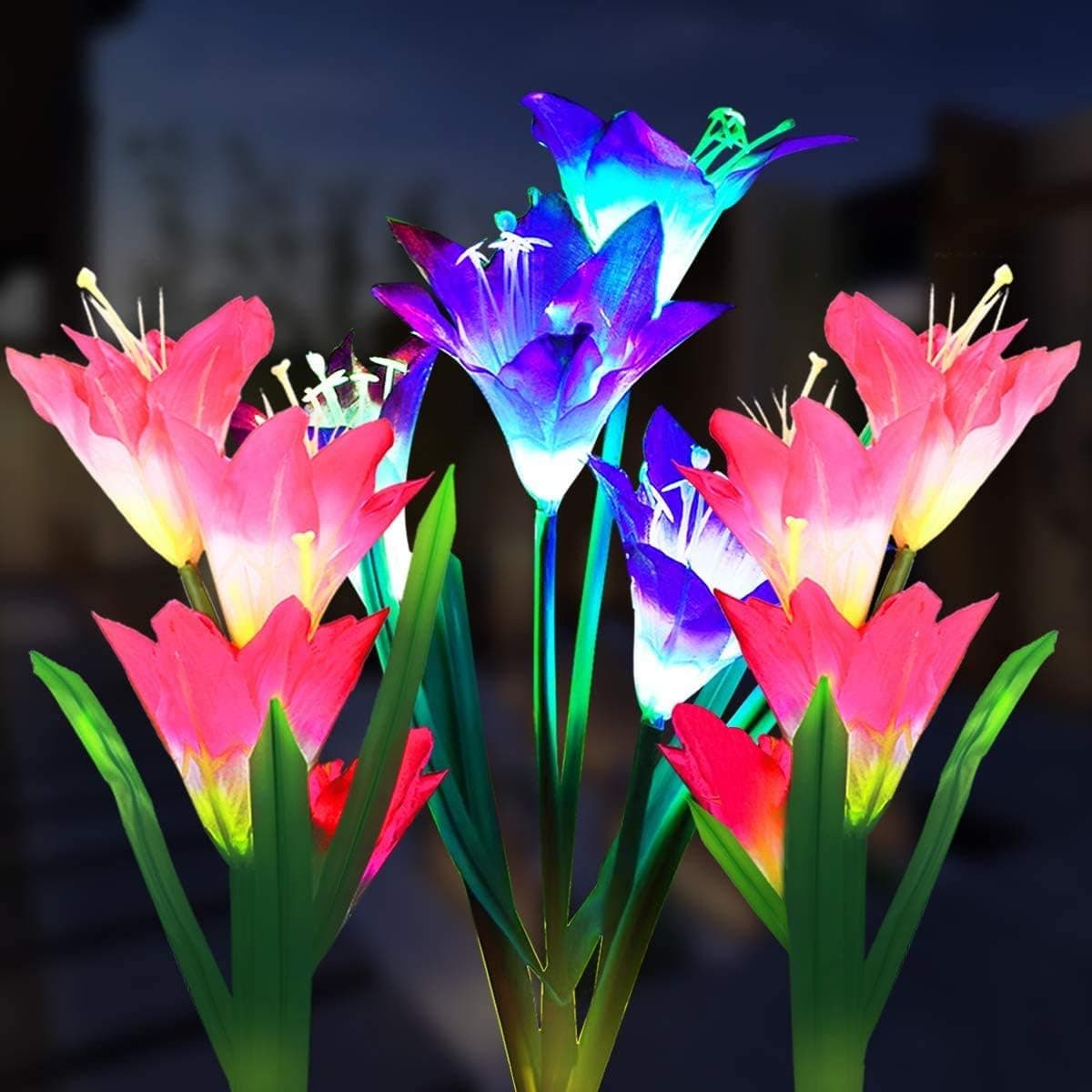 MAOKOT Solar Lights Outdoor,3 Pack Solar Flower Lights Multi-Color Changing 12 Bigger Lily Solar Garden Lights for Garden Yard Patio Decoration