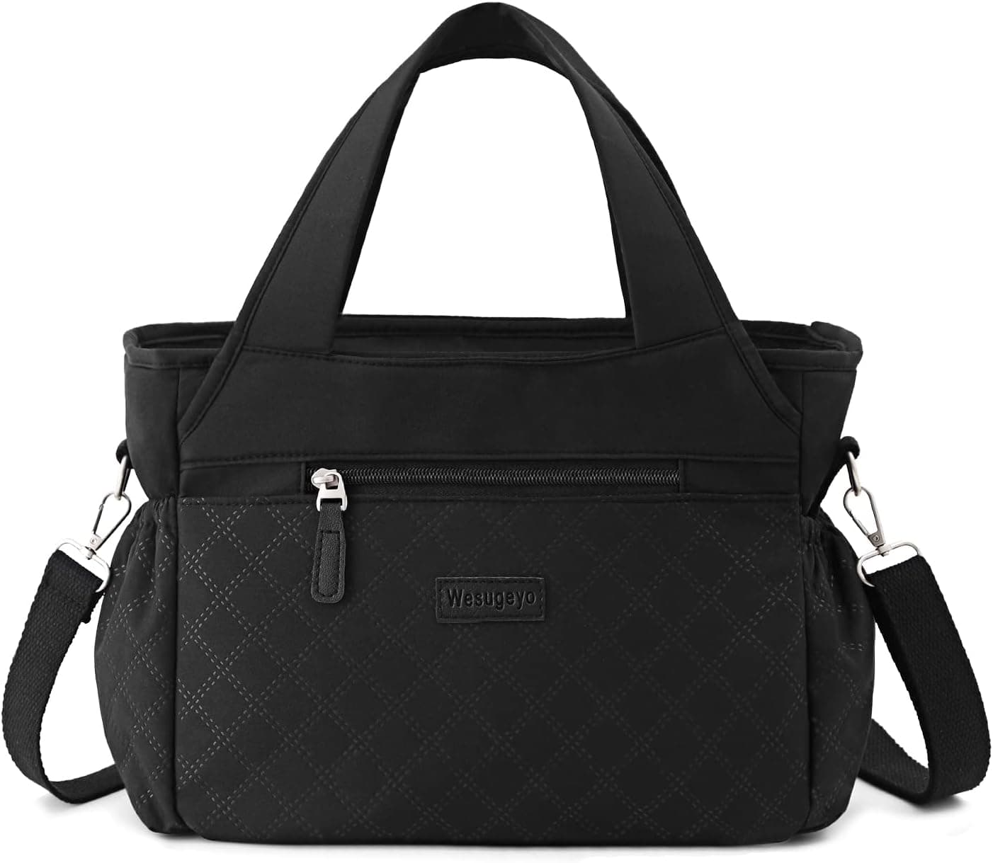Wesugeyo Lunch Bag for Women Work Adults Insulated Lunch Tote Thermal Cooler Box Purse with Side Pockets Removable Shoulder Strap for Office Picnic Beach Hiking Fishing Camping (Black)