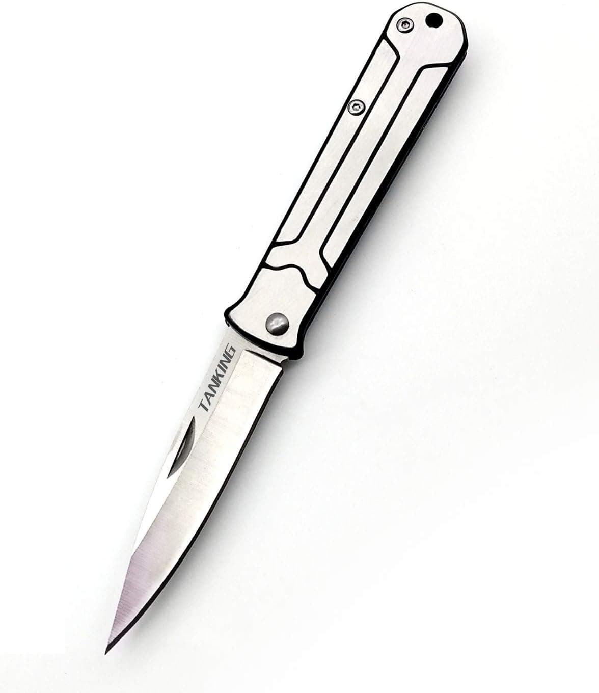 TANKING EDC Folding Pocket Knife: Stainless Steel Blade With Pocket Clip (Silver)