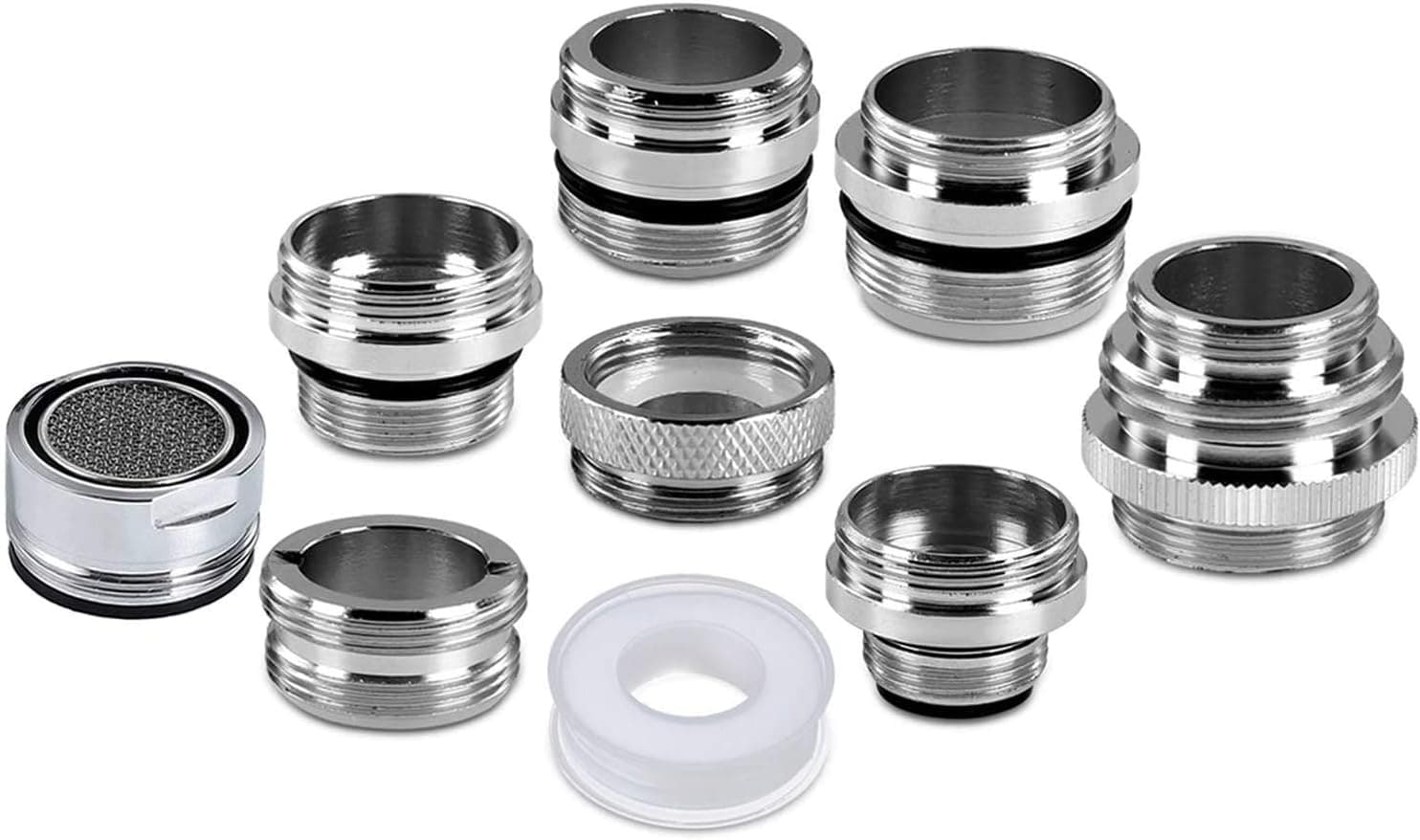 9 Pieces Faucet Adapter Kit, Brass Aerator Adapter Male Female Kitchen Sink Faucet Adapter to Water Filter, Garden Hose, Standard Hose via Diverter with Faucet Aerator and Thread Seal Tape